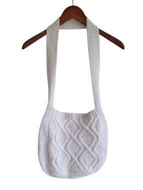 Cable Knit Woven Boho Wide Strap Shoulder Bag Medium Festival